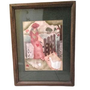 VTG HAND STENCILED Painting Fabric COA Art Madonna Ferguson Mixed Media Textile